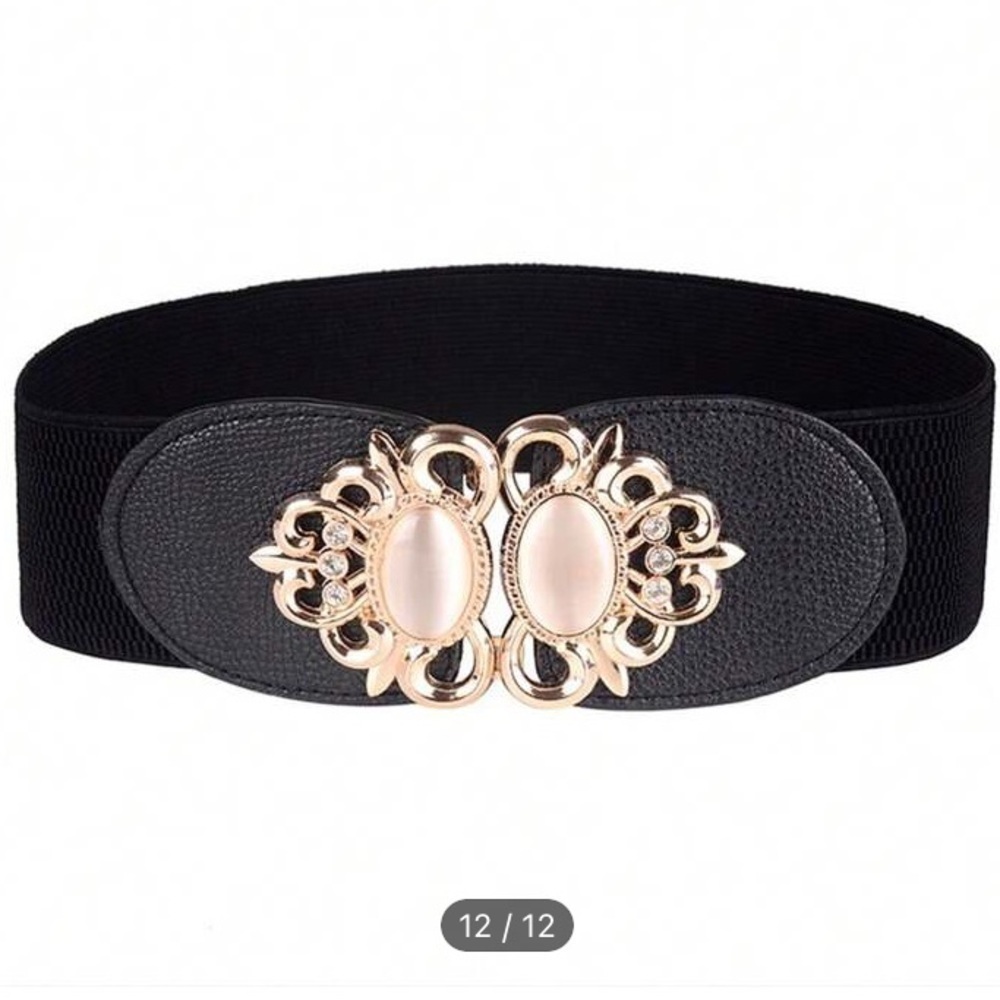 03-Rhinestone gemstone Wilde belt waistband elastic. Black color .